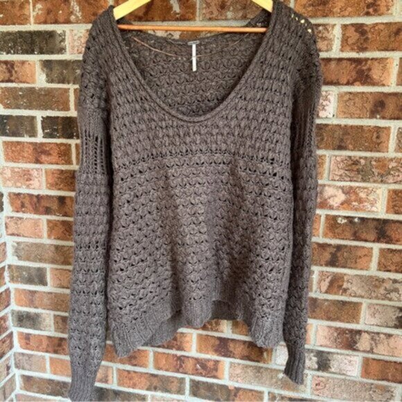 Free People  *Crashing Waves Pullover Sweater Brown Knit Relaxed Womens  Small - Picture 3 of 13